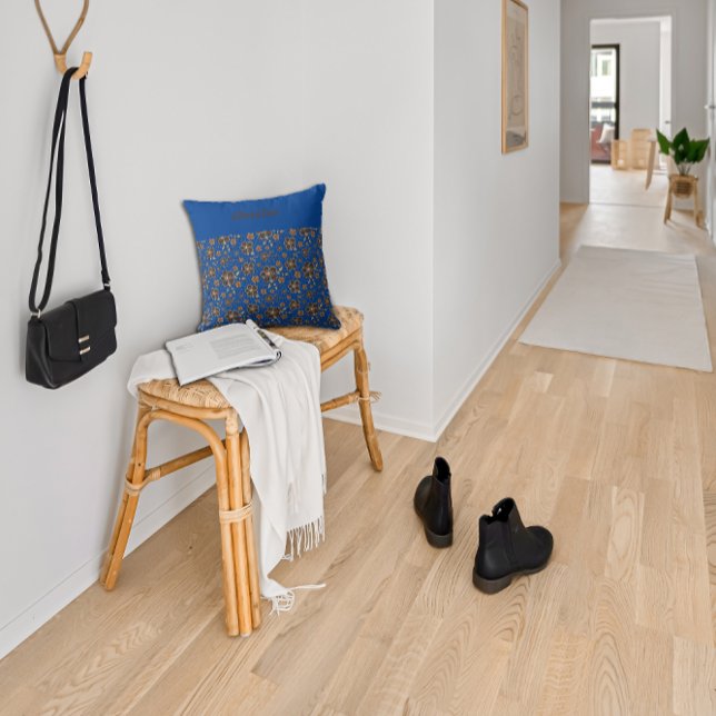 Almofada Azul escuro, floral Perfeito Presente para o nome  (Criador carregado)