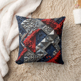 Almofada Azul Escuro Vermelho Vibrante Prata Micro Mosaico 