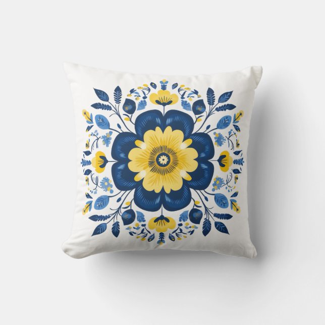 Almofada Azul Floral & Amarelo  (Frente)