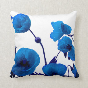 Almofada Azul Floral Aquarela Flor Branco Brilhante