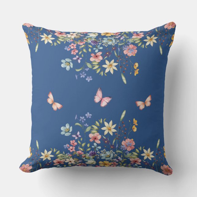 Almofada Azul Floral Botânico (Frente)