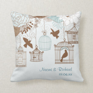 Almofada Azul floral moderno do Birdcage