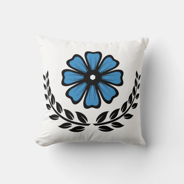 Almofada Azul Floral - Travesseiro decorativo de poliéster  (Frente)