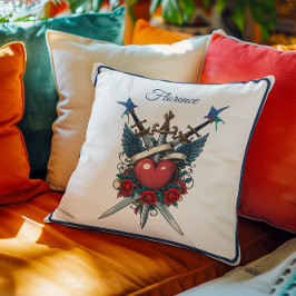 Almofada Azul Floral Vermelho do Coração Náutico