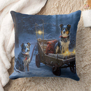 Almofada Azul Heeler Snowy Sleigh Decência de Natal