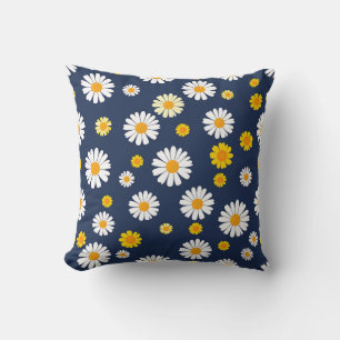 Almofada Azul Marinho Amarelo Floral Simples Padrão Retro