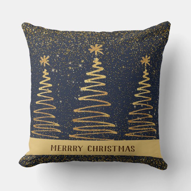 Almofada Azul-marinho brilhante Elegante metálico (Frente)