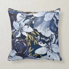 Almofada Azul Marinho & Dourado Floral Hidrófilo Moderno El
