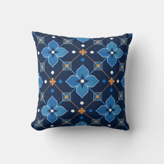 Almofada Azul Marinho e Padrão Floral Geométrico Dourado