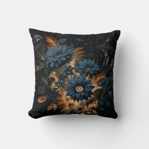 Almofada Azul Marinho Escuro & Dourado Floral Rústico Glam