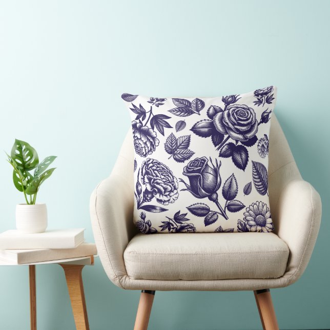 Almofada Azul Marinho Floral Vintage (Cadeira)