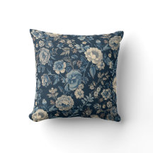 Azul Marinho Padrão Floral Botânico Vintage