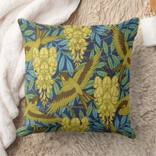 Almofada Azul Marinho Vintage com Padrão Floral Amarelo