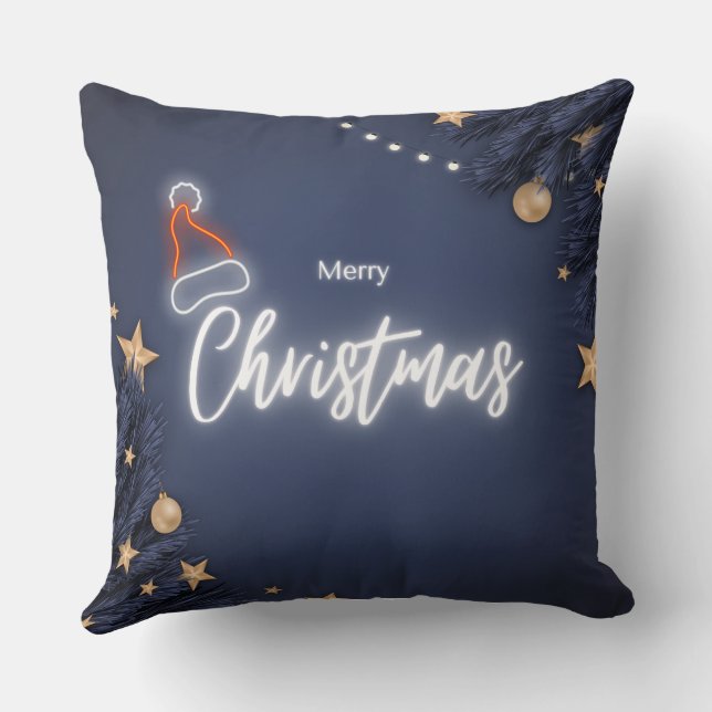 Almofada Azul Moderno Feliz Natal (Verso)