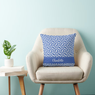 Almofada Azul moderno redemoinho xadrez nome personalizado