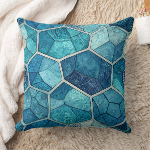 Almofada Azul Oceano Padrão Mosaico – Polígono Irregular