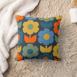 Almofada Azul Padrão Floral Moderno Retro Scandi Cute