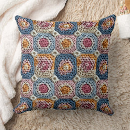 Almofada Azul Pastel Laranja e Rosa com Aparência de Crochê