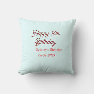 Almofada Azul pastel vermelho feliz aniversário de 16 anos 