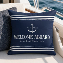 Azul Personalizado Listrado Barco Náutico Bem-vind