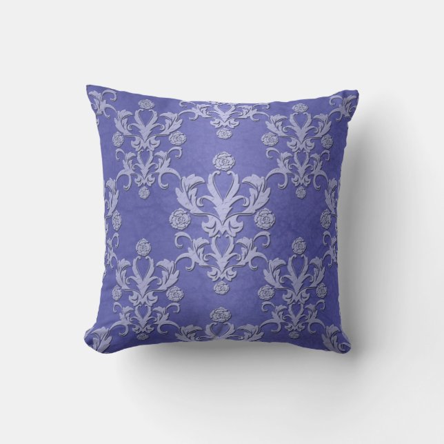 Almofada Azul Pervinca Padrão Floral Damask Fancy (Frente)