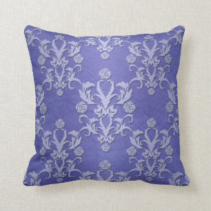 Almofada Azul Pervinca Padrão Floral Damask Fancy