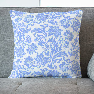 Almofada Azul Pó e Damasco Floral Branco