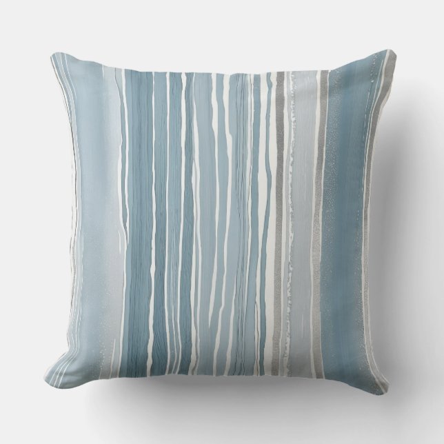 Almofada Azul poeirento e tiras de Cinza (Frente)