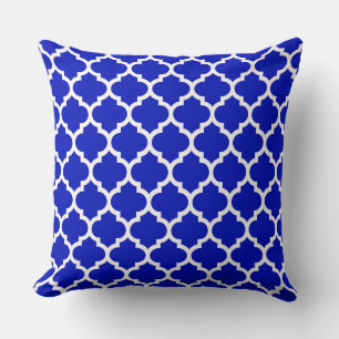 Almofada Azul Real Branco Padrão Quatrefoil Marroquino #5