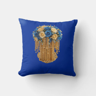 Almofada Azul Real & Floral Dourado — Travesseiro