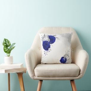 Almofada azul real floral prata