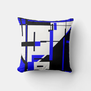 Almofada Azul Real, Preto na Design Geométrica Branca
