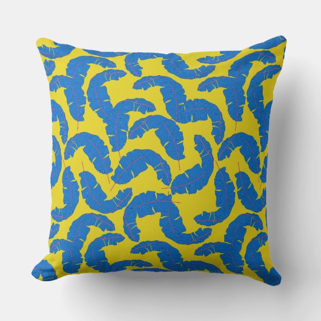 Almofada Azul-roxa-folha-cor Amarelo-escuro (Frente)