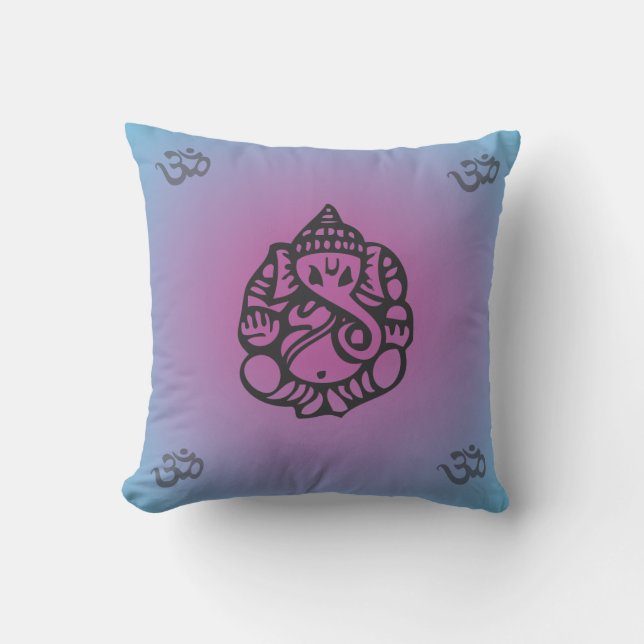 Almofada Azul/roxo do travesseiro da ioga de Ganesh (Frente)