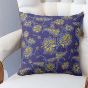Almofada Azul Roxo e Chintz Floral Dourada