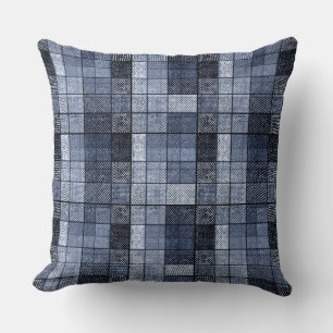 Almofada Azul, sarja de Nimes, tartan, xadrez.
