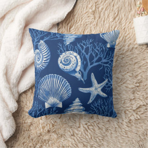 Almofada Azul Toalete Costeiro Padrão Coral (2)