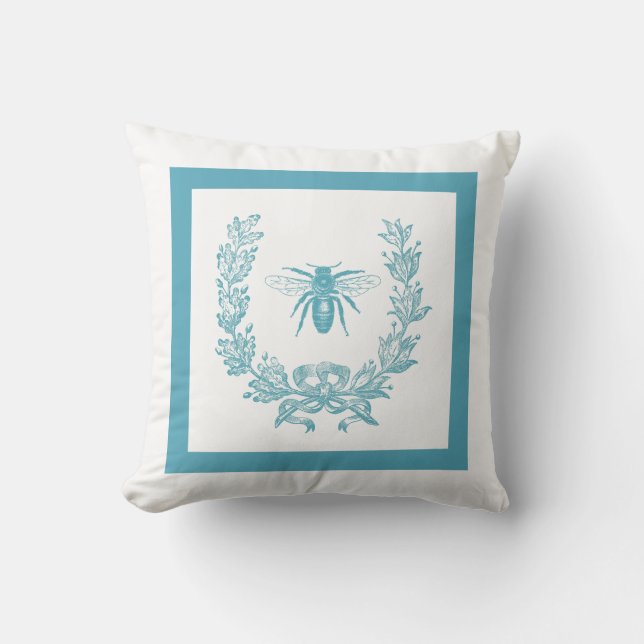 Almofada Azul Turquesa com Grinalda Francesa Vinta (Frente)
