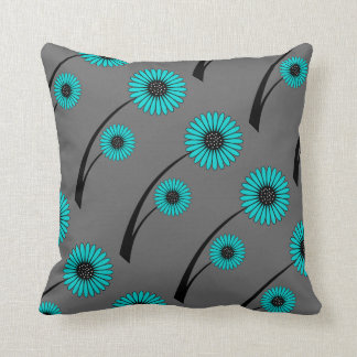 Almofada Azul Verde Cinza Preto Floral Flores