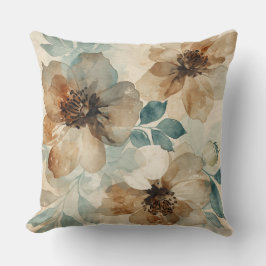 Almofada Azul Verde Ferrugem Creme Floral Fazenda Moderna