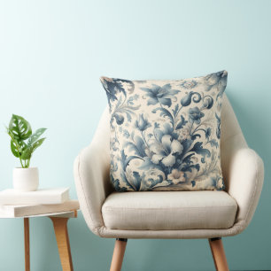 Almofada Azul-vindima clássico de atmosfera floral 3