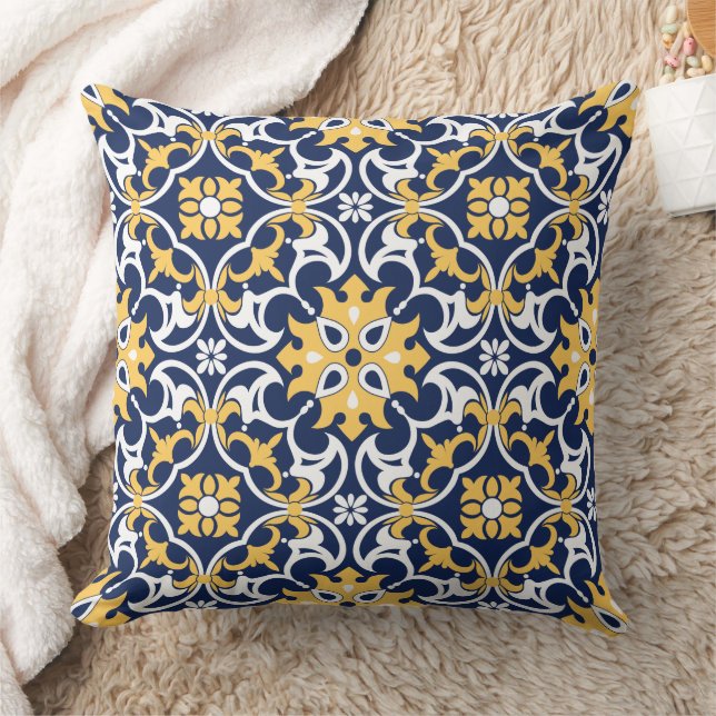 Almofada Azulejo arabesque marroquino branco-azul intricist (Cobertor)