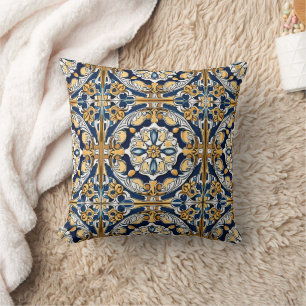 Almofada Azulejo Azul Amarelo Branco Preto Espanhol Marroqu