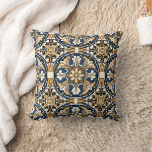 Almofada Azulejo Azul Amarelo Branco Preto Espanhol Marroqu