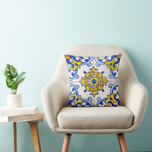 Almofada Azulejo Azulejo Português Tradicional Amarelo Azul