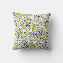 Almofada Azulejo de Aquarela Estilo Francês Azul Limão