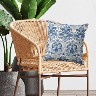 Almofada Azulejo Espanhol Azul e Branco Floral Damasco