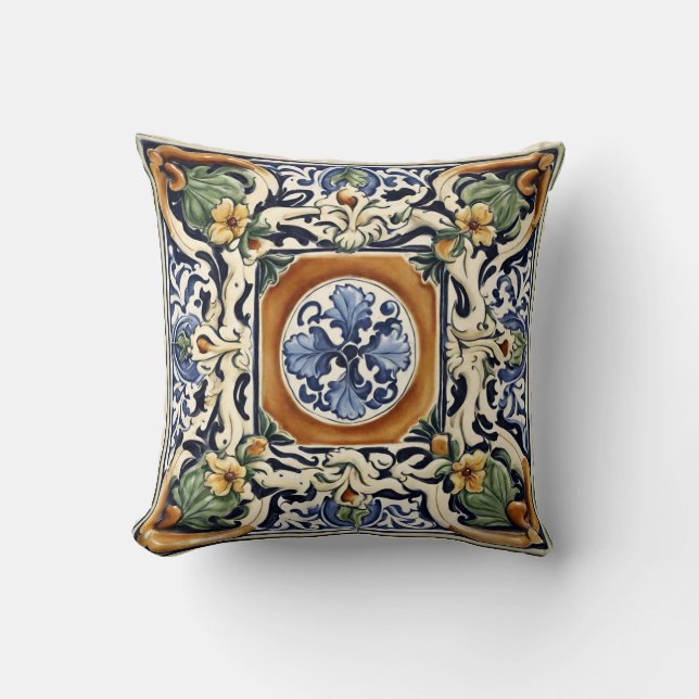 Almofada Azulejo, Floral, Majolica, Estilo Italiano (Frente)