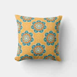 Almofada Azulejo Floral Mandala em Laranja e Teal