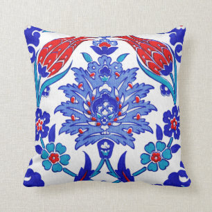 Almofada Azulejo floral turco antigo do vermelho azul de